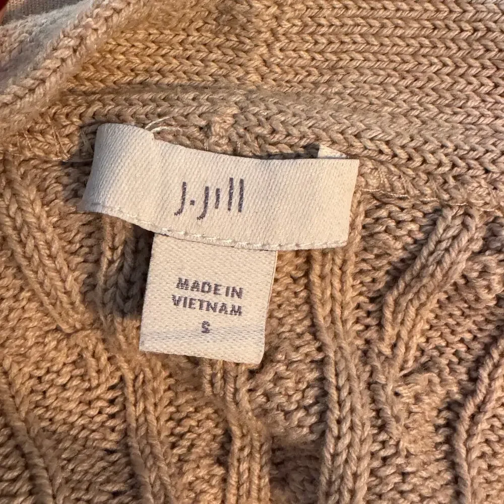 J. Jill Women's sz Small Oatmeal/Tan Open Front Cable Knit Cardigan Half Sleeves